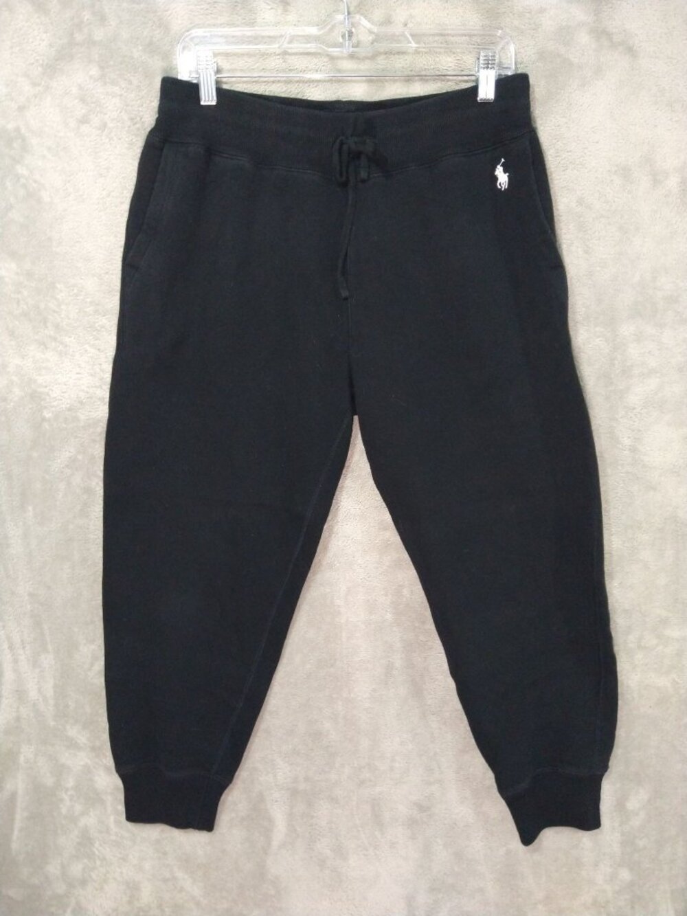 Polo Ralph Lauren Joggers Pants Mens Medium Black Elastic Waist Drawstring Pony - Picture 1 of 10